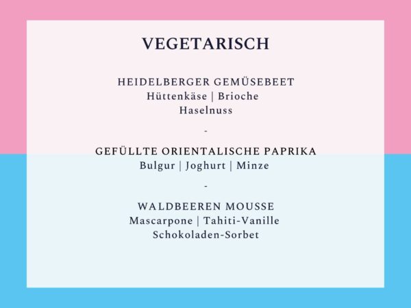 Menü vegetarisch Schlossfestspiele 2024 Heidelberger Schloss